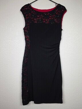 Vintage 90s Y2K Red Black Lace Gothic Goth Bodycon Dress